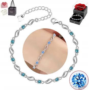 Náramek Náramek Elegantní Stříbrný Dámský REGULOVATELNÝ Modré Krystaly ITALSKÝ