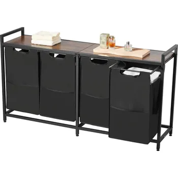 Koš na prádlo Vevor Stojan na třídění prádla 4 sekce, kovový rám a dřevěný vrch