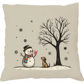 Polštář Polštář lněný vzhled s potiskem Klipart se zimní scénou a znakem ruky - Miluji tě
