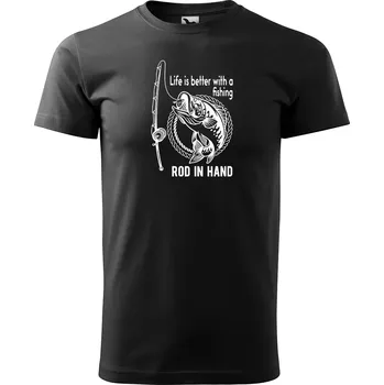 Pánské oblečení Sablio Tričko s potiskem Život je lepší s prutem - černé XL