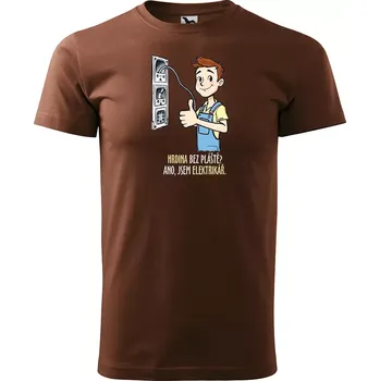 Pánské tričko Sablio Tričko s potiskem pro elektrikáře Hrdina bez pláště? Ano, jsem elektrikář - hnědé S