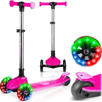 Koloběžka Dětská tříkolová koloběžka s vyvažováním svítící ve tmě Ricokids Jelly - růžová