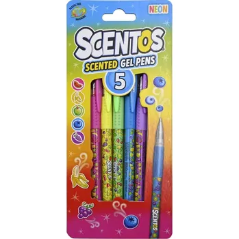 Gelová pera SCENTOS Neon s ovocnou vůní, sada 5 ks