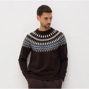 Pánský svetr Reserved - Svetr s příměsí vlny - tmavě hnědá - 482GQ-89P - 482GQ-89P-M