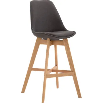 Barová židle Dřevěná barová židle Camile látkový potah, přírodní podnož / tmavě šedá