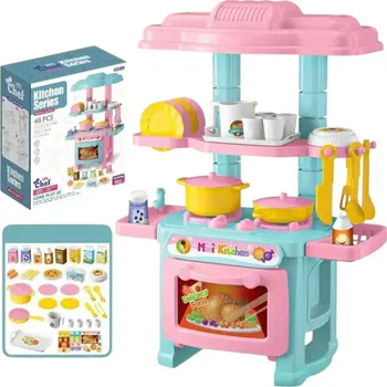 Dětská kuchyňka Mini dětská kuchyňská linka 27 x 20 x 12,5 cm DIY růžovomodrá herní sada s nádobím Simulační vaření plastová hračka pro dívky i chlapce od 3 let