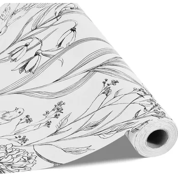 Tapeta Vevor Samolepící tapeta 45cm × 10m, bílá linková botanika, vodotěsná