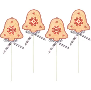 Vánoce Anděl Přerov s.r.o. Zvonek dřevěný 8 cm + špejle, 4 ks