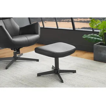 Taburet Moderní industriální podnožka Krespa s černým potahem z ekokůže a kovovou nohou 36 cm