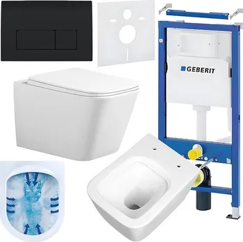 Klozet BPS-koupelny Podomítkový modul Geberit DuoFix s WC mísou RN-WH-RIM-03 + ovládací tlačítko Delta 50 černá lesk