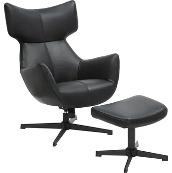 Křeslo Moderní designové černé křeslo Krespa s potahem z ekokůže a otočnou kovovou podstavou 75 cm