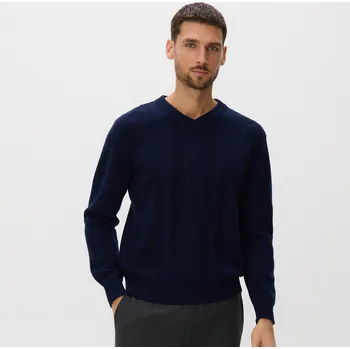 Pánský svetr Reserved - Strukturovaný svetr s vlnou - tmavomodrá - 456GQ-59X - 456GQ-59X-S