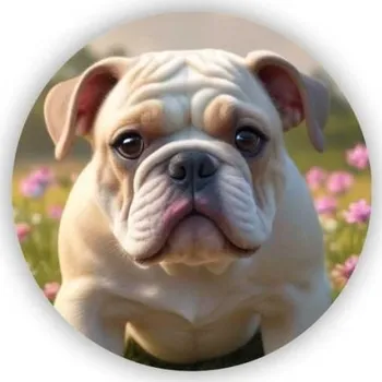 Dekorativní magnet Magnetka 60x60mm ve tvaru kruhu - buldoček na louce