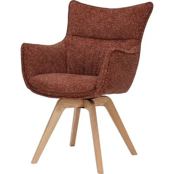 Jídelní židle Designová moderní otočná jídelní židle Krespa s bočními opěrkami a melírovaným potahem v rezavé červené barvě 58 cm