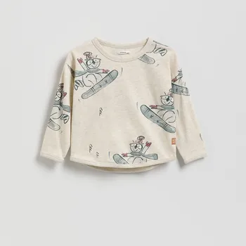 Chlapecké tričko Reserved - Bavlněné tričko s potiskem a dlouhými rukávy - béžová - 593FJ-08M - 593FJ-08M-116