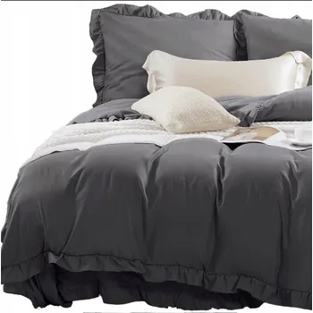 Povlečení Povlečení s volánem 220x200 RUFFY grafitové, 2x 70x80 Designový povlak na polštář