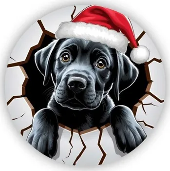 Dekorativní magnet Magnetka 65x65mm ve tvaru kruhu - vánoční štěně