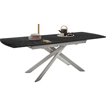 Jídelní stůl Rozkládací jídelní stůl VANINO keramika černý mramor, podnož broušená nerezová ocel 180(230)x76x90