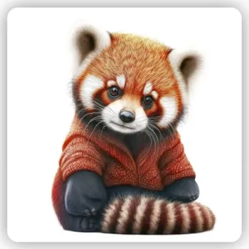 Dekorativní magnet Magnetka 65x65mm ve tvaru čtverce - červená panda ve svetru