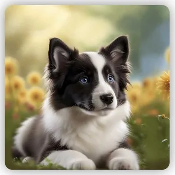 Dekorativní magnet Magnetka 65x65mm ve tvaru čtverce - border kolie v květinách