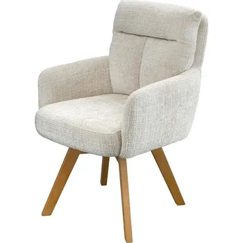 Jídelní židle Designová skandinávská otočná jídelní židle Dover s béžovým žinylkovým potahem a hnědým dřevěnýma nohama 61 cm