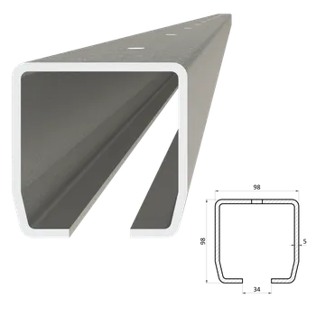 Zábradlí C profil MEDIO 98 x 98 x 5 x 4000 mm s otvormi, pozinkovaný