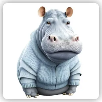 Dekorativní magnet Magnetka 65x65mm ve tvaru čtverce - hroch v mikině