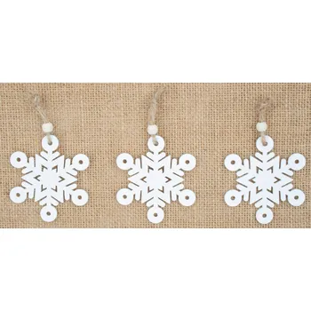 Vánoční dekorace Anděl Přerov s.r.o. Vločka dřevěná bílá 6,5 cm 3ks, na zavěšení