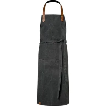 Pracovní zástěra Exner Dlouhá pracovní zástěra s laclem EX198 Black Washed 75 x 100 cm