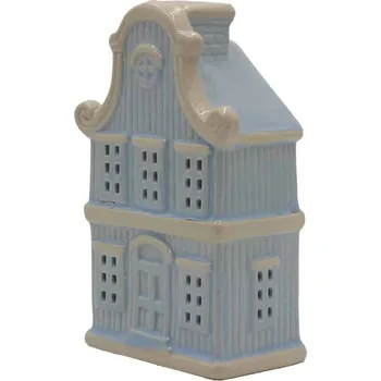 Vánoční dekorace Keramický svítící LED domeček 15 cm - modrý