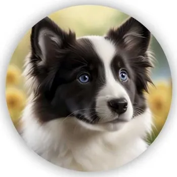 Dekorativní magnet Magnetka 60x60mm ve tvaru kruhu - border kolie v květinách