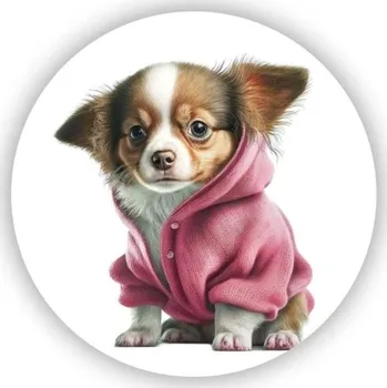 Dekorativní magnet Magnetka 65x65mm ve tvaru kruhu - čivava v mikině