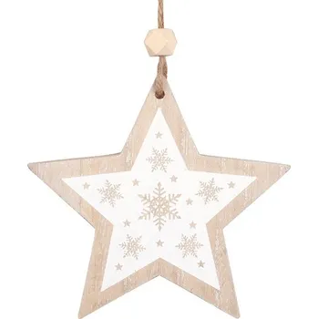 Vánoce Anděl Přerov s.r.o. Hvězda s bílým potiskem dřevěná na zavěšení 12 x 12 x 1 cm