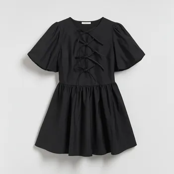 Dámské šaty Reserved - Mini šaty s vázáním - černý - 655HS-99X - 655HS-99X-S