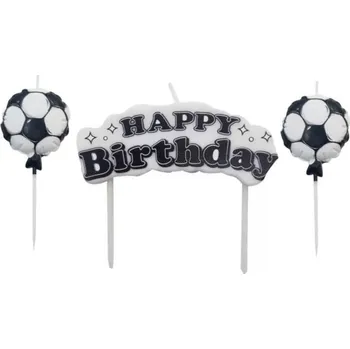 Dortová svíčka Dortisimo Svíčky Happy Birthday a fotbalové míče (3 ks)