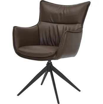 Jídelní židle Moderní industriální jídelní židle Krespa s otočným sedadlem a hnědým potahem z ekokůže s černou kovovou nohou 60 cm