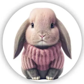 Dekorativní magnet Magnetka 60x60mm ve tvaru kruhu - králíček ve svetru