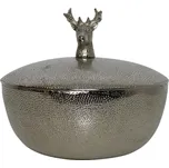 Stříbrná kovová miska s víkem Jelen - Ø 13*13cm 98105731