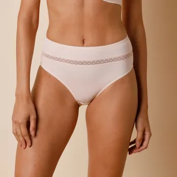 Kalhotky Blancheporte Sada 2 vysokých kalhotek Paia z mikrovlákna a vyšívaného tylu pudrová 42/44