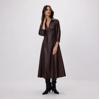 Dámské šaty Reserved - Koženkové šaty - hnědá - 652EH-88X - 652EH-88X-XL