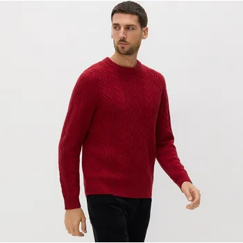 Pánský svetr Reserved - Vlněný svetr s copánkovým vzorem - červená - 479GQ-33X - 479GQ-33X-L