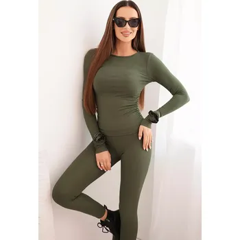 Kesi Włoski Dámský komplet z žebrované viskózy s dlouhým rukávem a legínami khaki Kesi Włoski černá | kaki 3461291