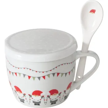 Boltze Home Vánoční hrnek jumbo s víkem a lžící MONTI, 600 ml, porcelán