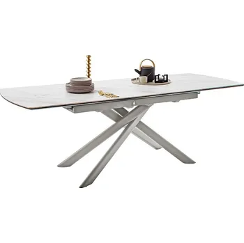 Jídelní stůl Rozkládací jídelní stůl VANINO keramika bílý mramor, podnož broušená nerezová ocel 180(230)x76x90