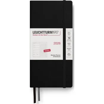 Diář Weekly Planner & Notebook 2026 Wallet (B6+ x A6) Black - tečkovaný