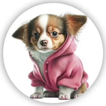 Dekorativní magnet Magnetka 60x60mm ve tvaru kruhu - čivava v mikině