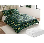 Sada mikroplyšového povlečení YELLOW BUTTERFLY tmavě zelené + prostěradlo mikroplyš SOFT 180x200 cm bílé, dvoulůžko 236879716