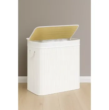 Koš na prádlo Bambusový koš bílý stojící 60 cm s vložkou