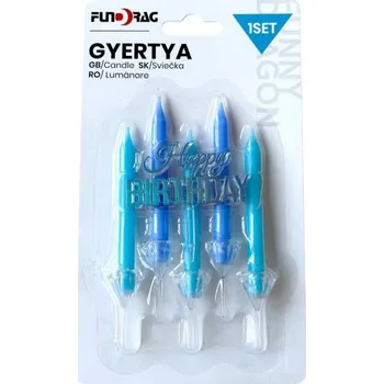 Dortová svíčka Dortisimo Svíčky modré se zápichem do dortu Happy Birthday (6 ks)