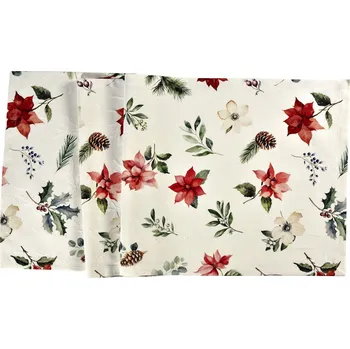 ubrus Sander X-Mas Flowers vánoční středový pás 3D 50x140cm barva 40 Poinsettia vánoční hvězda a větvičky